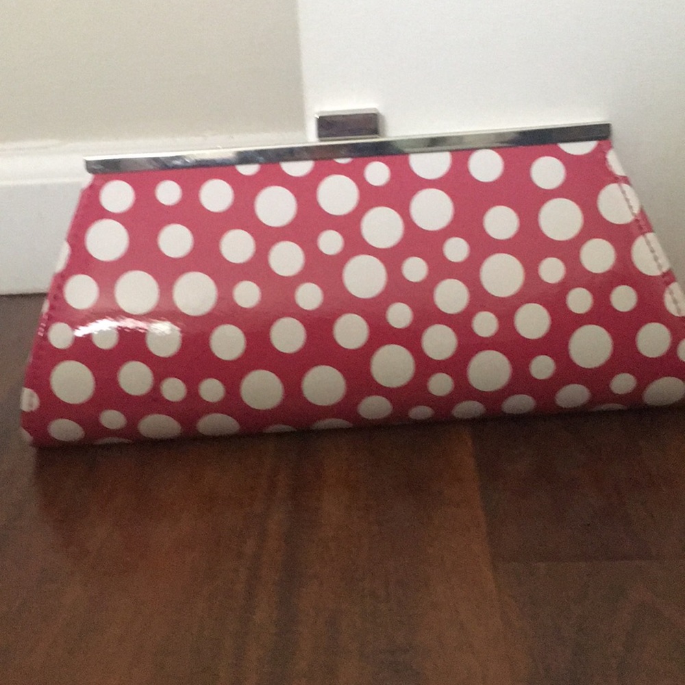 Neiman Marcus pink polka dot clutch